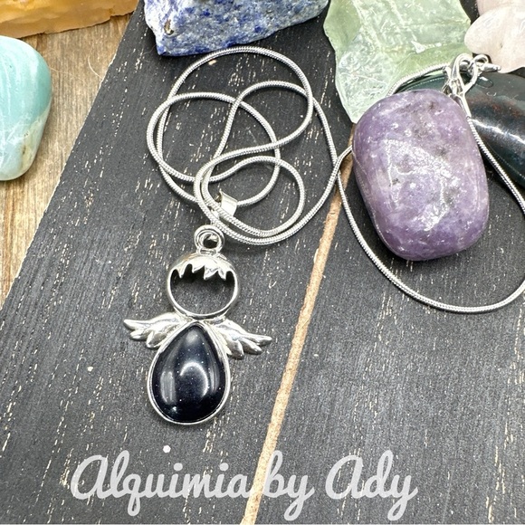 Blue Sandstone silver Angel pendant necklace/ healing crystal for Scorpio - Picture 1 of 7